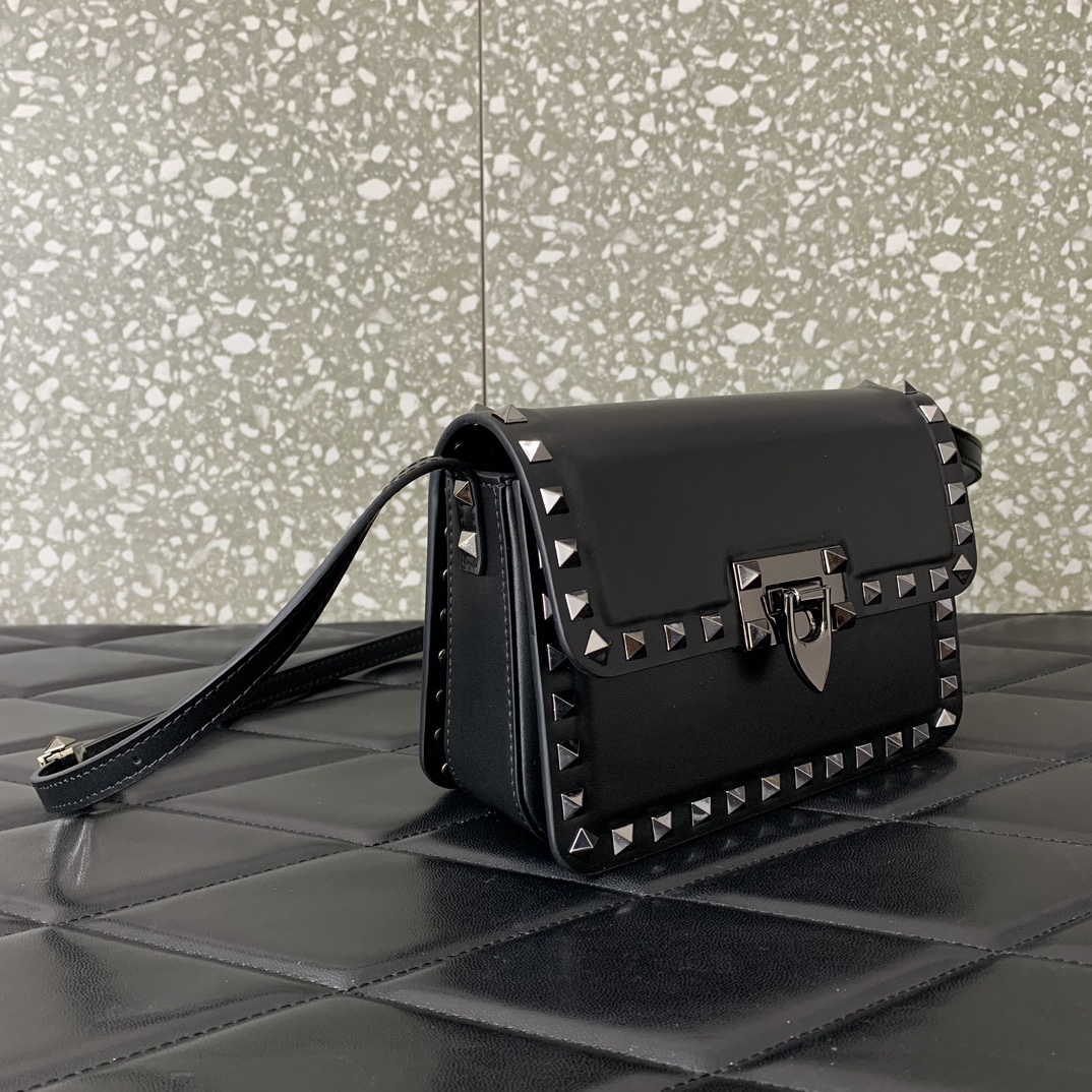 Valentino Garavani Rockstud Small Shoulder Bag in Black Smooth Leather